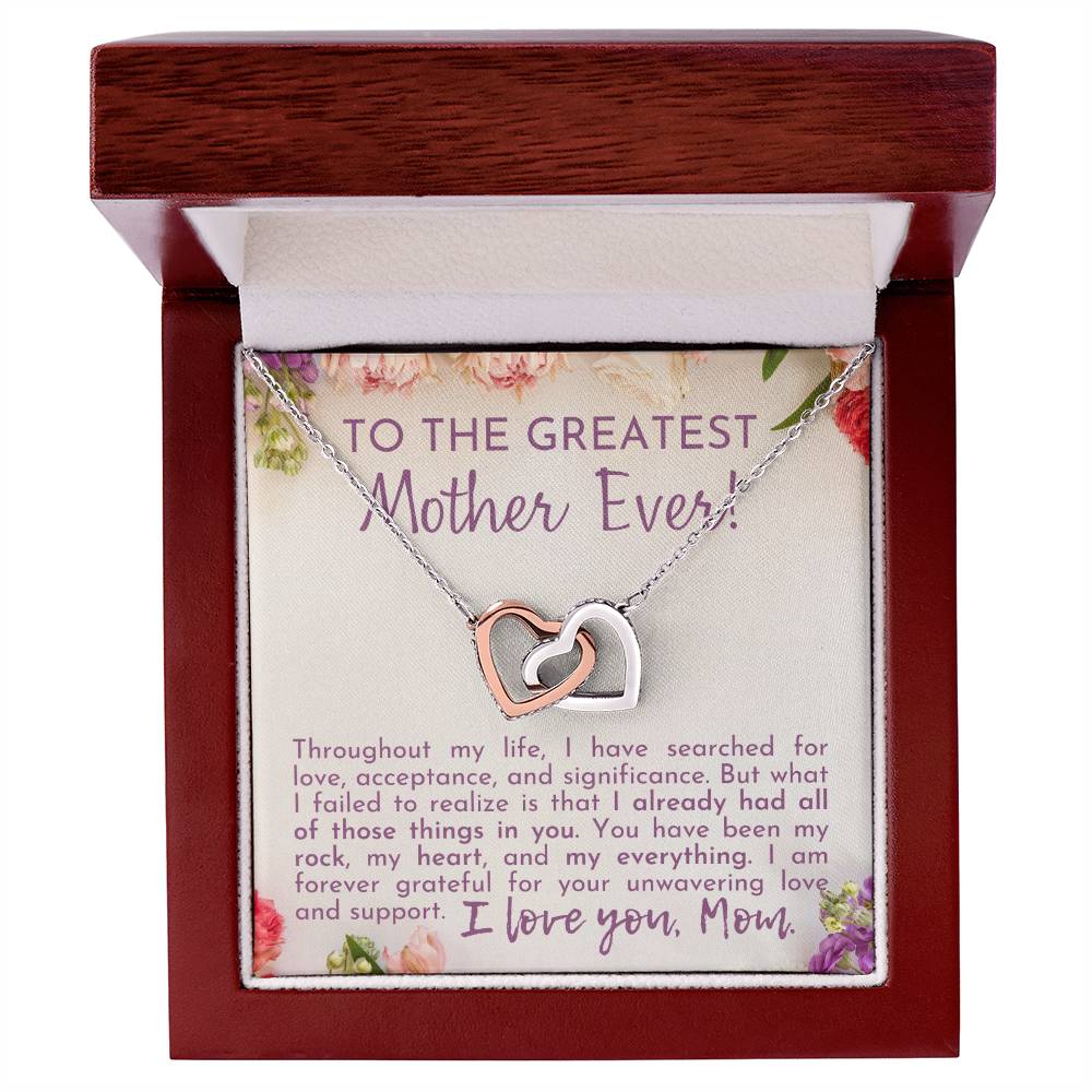 Greatest Mother Ever Interlocking Hearts Necklace