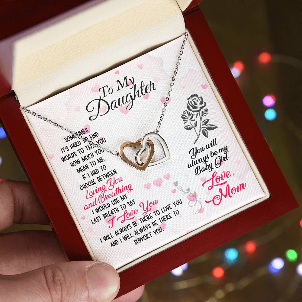 To Daughter Loving and Breathing Interlocking Hearts Necklace