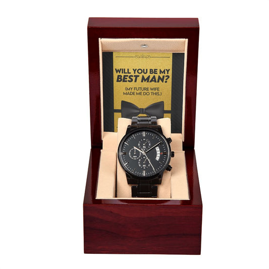 Wedding - Best Man 2 Black Chronograph Watch with Lighted Gift Box-FashionFinds4U