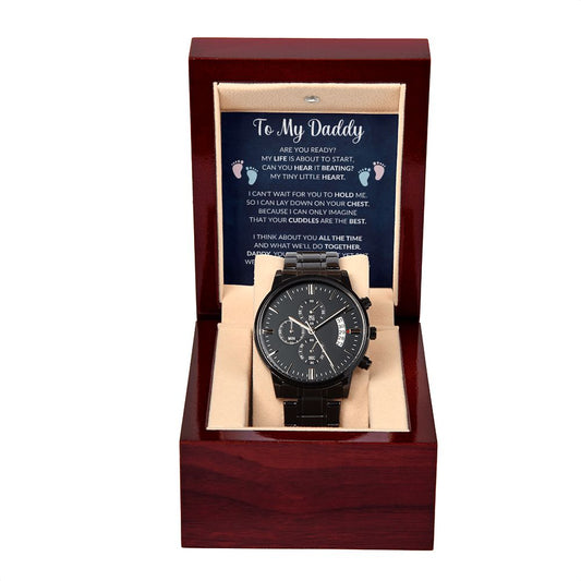 PNG FILE Black Chronograph Watch with Lighted Gift Box-FashionFinds4U