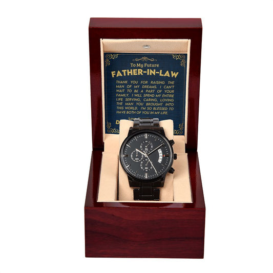 To My Future Father in Law Black Chronograph Watch with Lighted Gift Box-FashionFinds4U