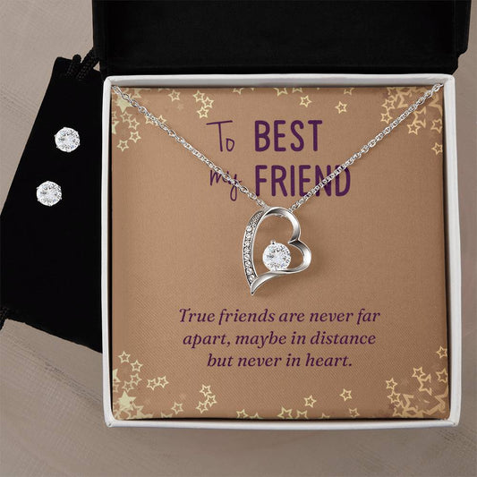 Best Friend Distance Heart Necklace and Earring Set