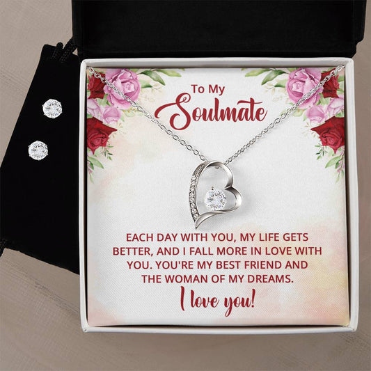 To My Soulmate and the Woman of My Dreams Heart Necklace and Earring Set