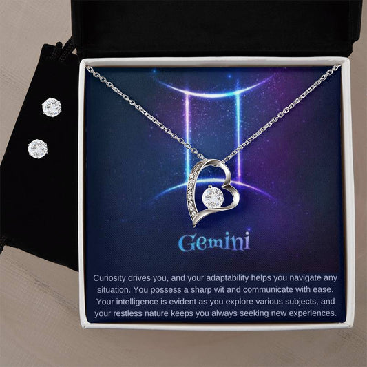Gemini Heart Necklace and Earring Set