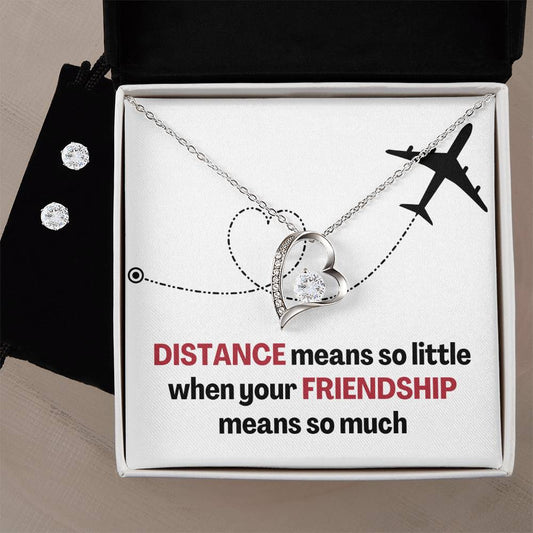 Distance Friendship Heart Necklace and Earring Set
