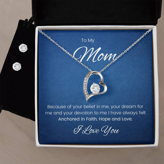 To My Mom Heart Necklace and Earring Set