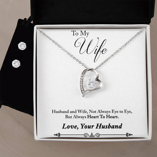 Wife Heart to Heart Heart Necklace and Earring Set