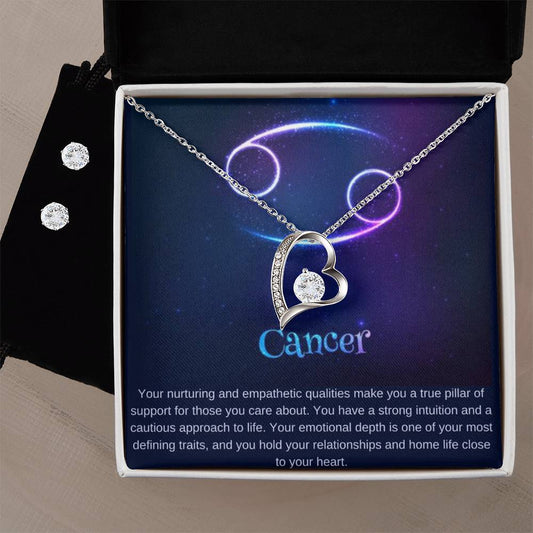 Cancer Heart Necklace and Earring Set