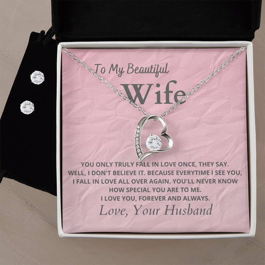 Beautiful Wife Heart Necklace and Earring Set