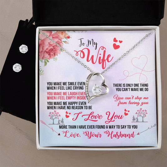 Wife You Make Me Smile Heart Necklace and Earring Set