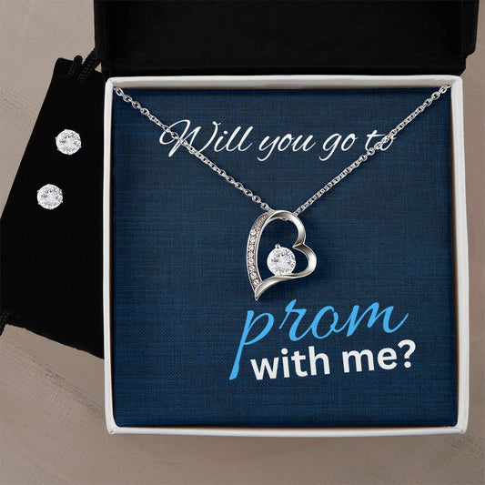 Prom Invitation Heart Necklace and Earring Set
