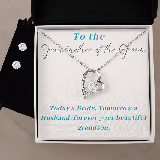Grandmother of the Groom Heart Necklace and Earring Set