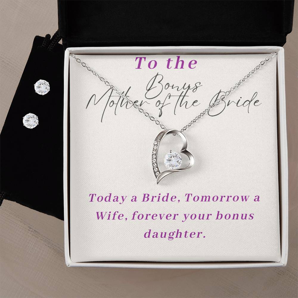 Stepmother of the Bride Heart Necklace and Earring Set