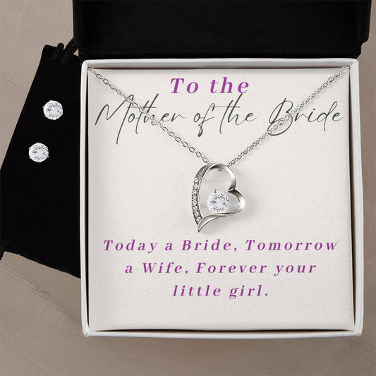 Mother of The Bride Heart Necklace and Earring Set