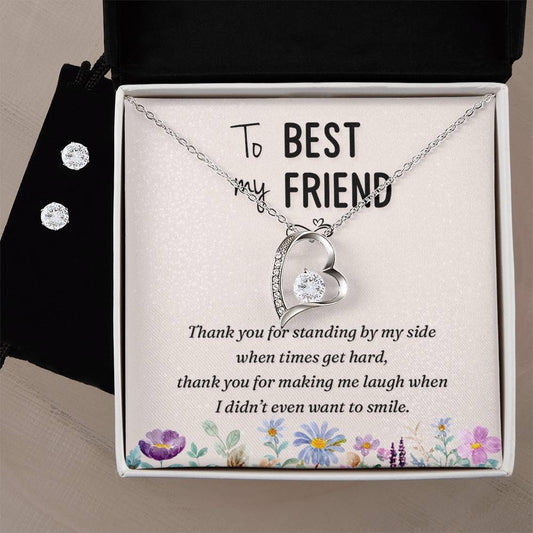 Best Friend Thank You Heart Necklace and Earring Set