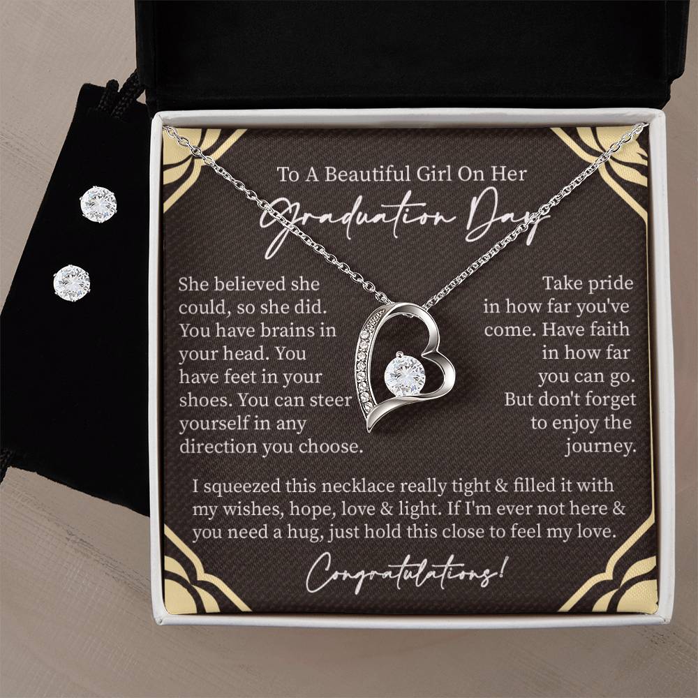 Graduation Heart Necklace and Earring Set