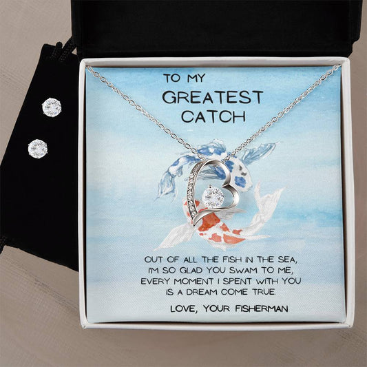 greatest catch Heart Necklace and Earring Set