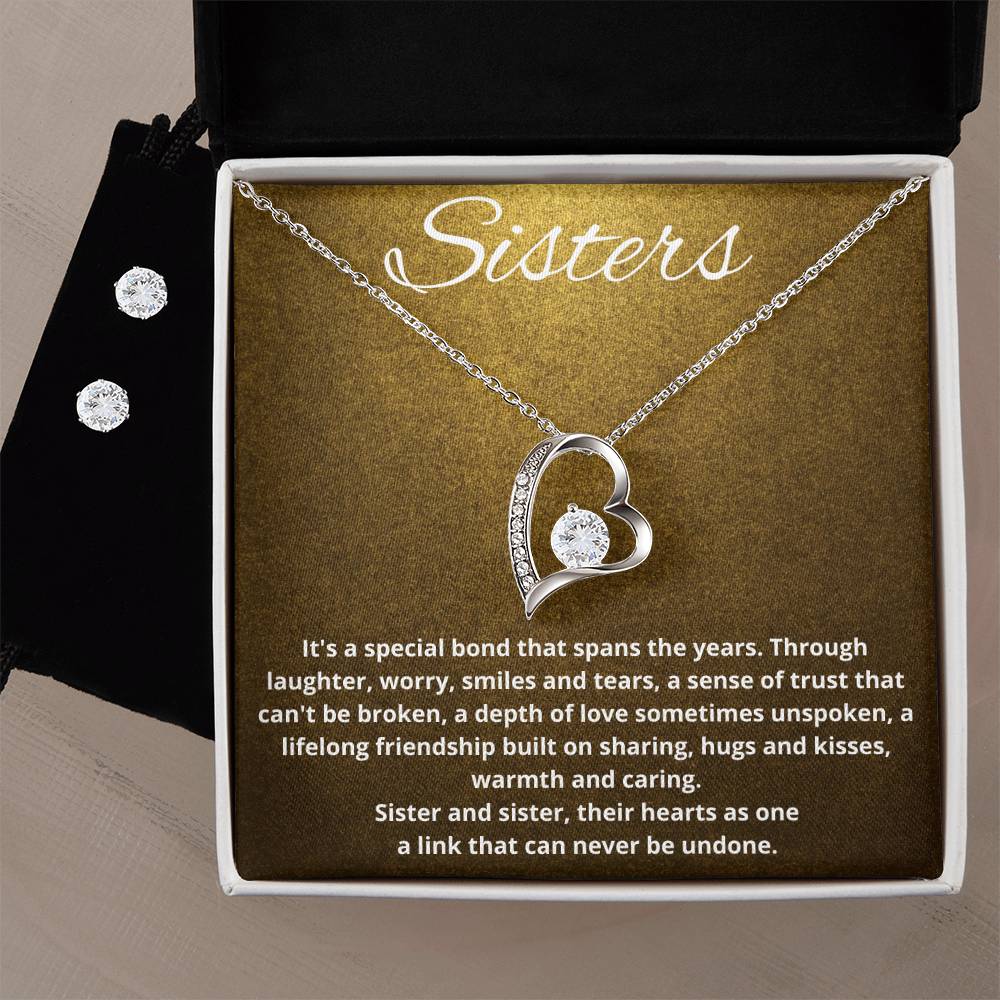 Sisters Heart Necklace and Earring Set