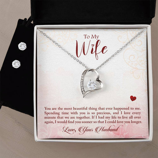 Wife Most Beautiful Thing I've Seen Heart Necklace and Earring Set