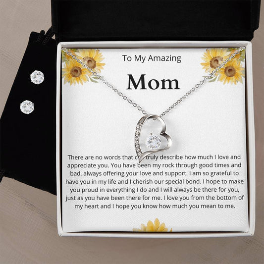 amazing mom white background Heart Necklace and Earring Set