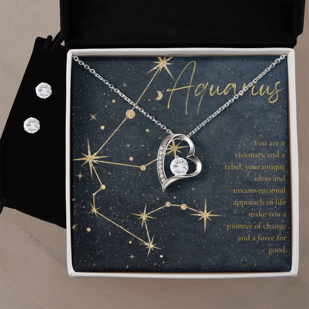 Aquarius Heart Necklace and Earring Set-[product type]