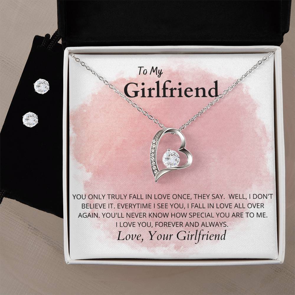 LGBT GirlfriendHeart Necklace and Earring Set