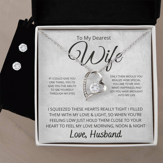 Dearest Wife Heart Necklace and Earring Set