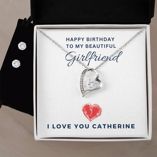 Happy Birthday Girlfriend Heart Necklace and Earring Set