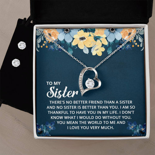 To My Sister - Without You Heart Necklace and Earring Set