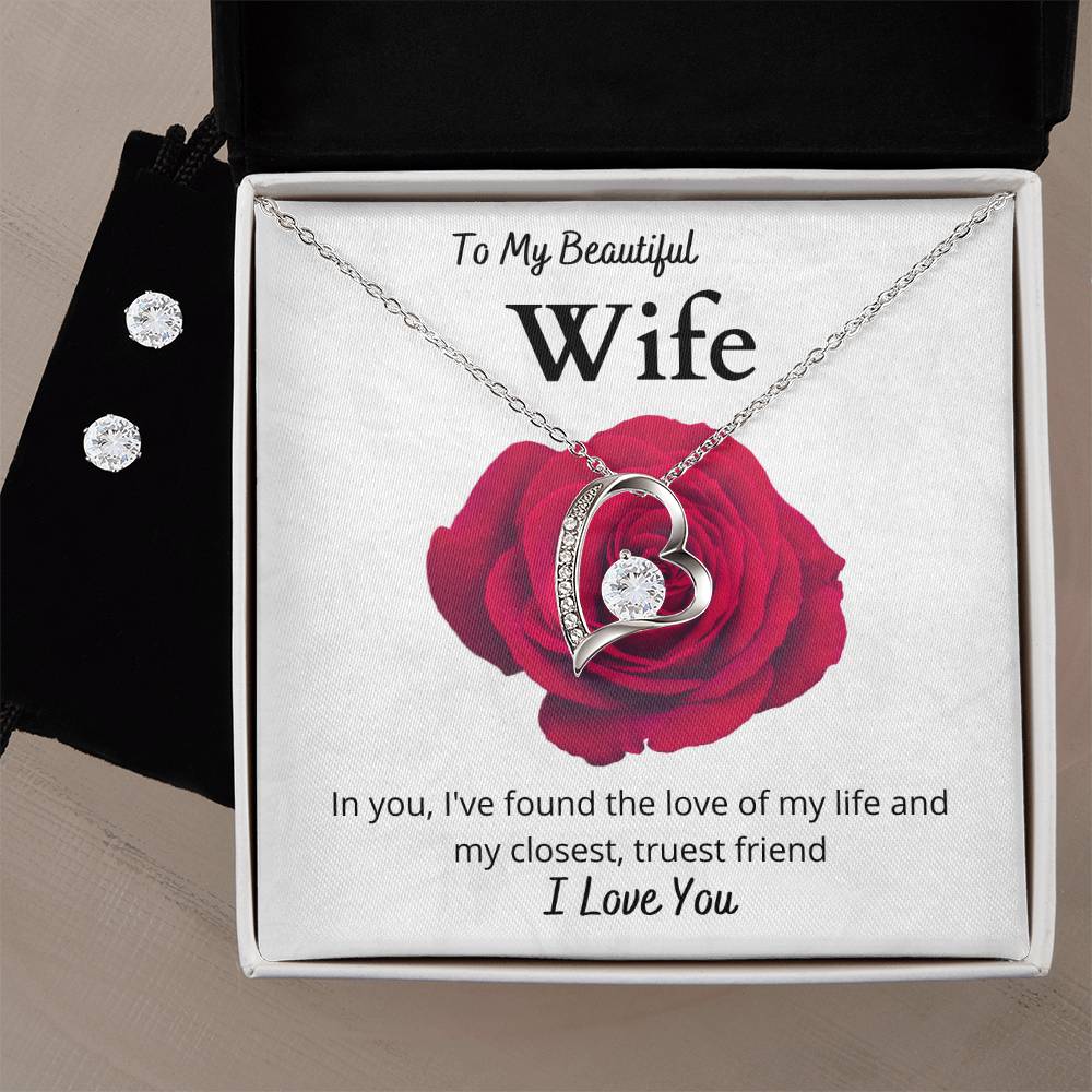 Wife1 Heart Necklace and Earring Set