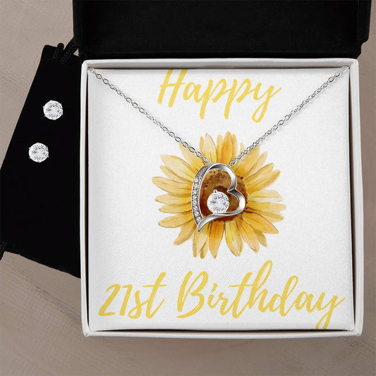21st Birthday Heart Necklace and Earring Set