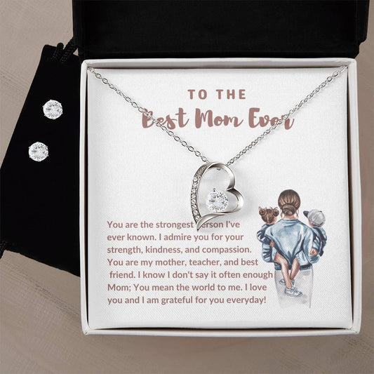 Best Mom Ever Heart Necklace and Earring Set