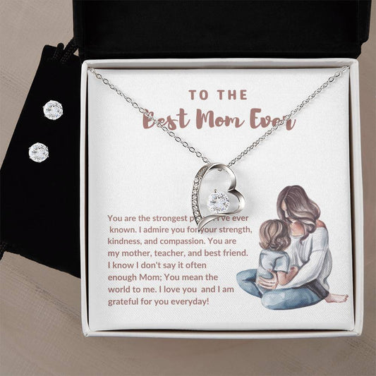 Best Mom Ever Heart Necklace and Earring Set