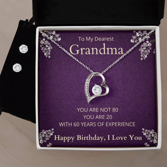 Happy Birthday Grandma Heart Necklace and Earring Set