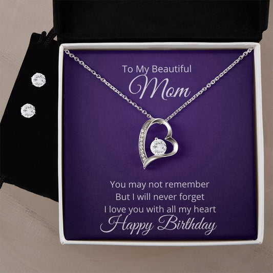 Happy Birthday Mom Heart Necklace and Earring Set