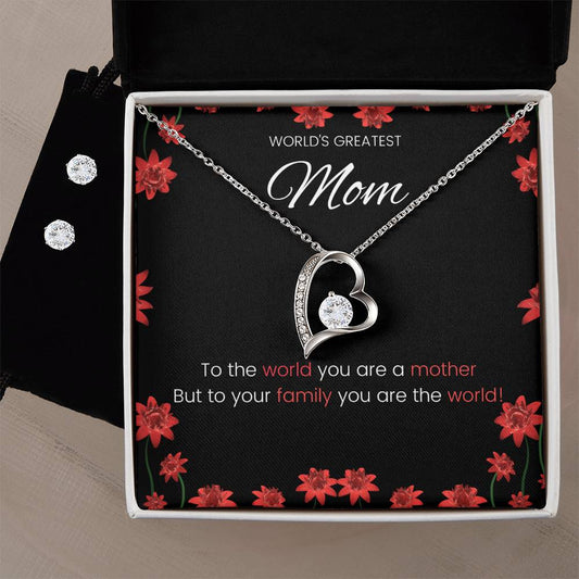 Mom Heart Necklace and Earring Set