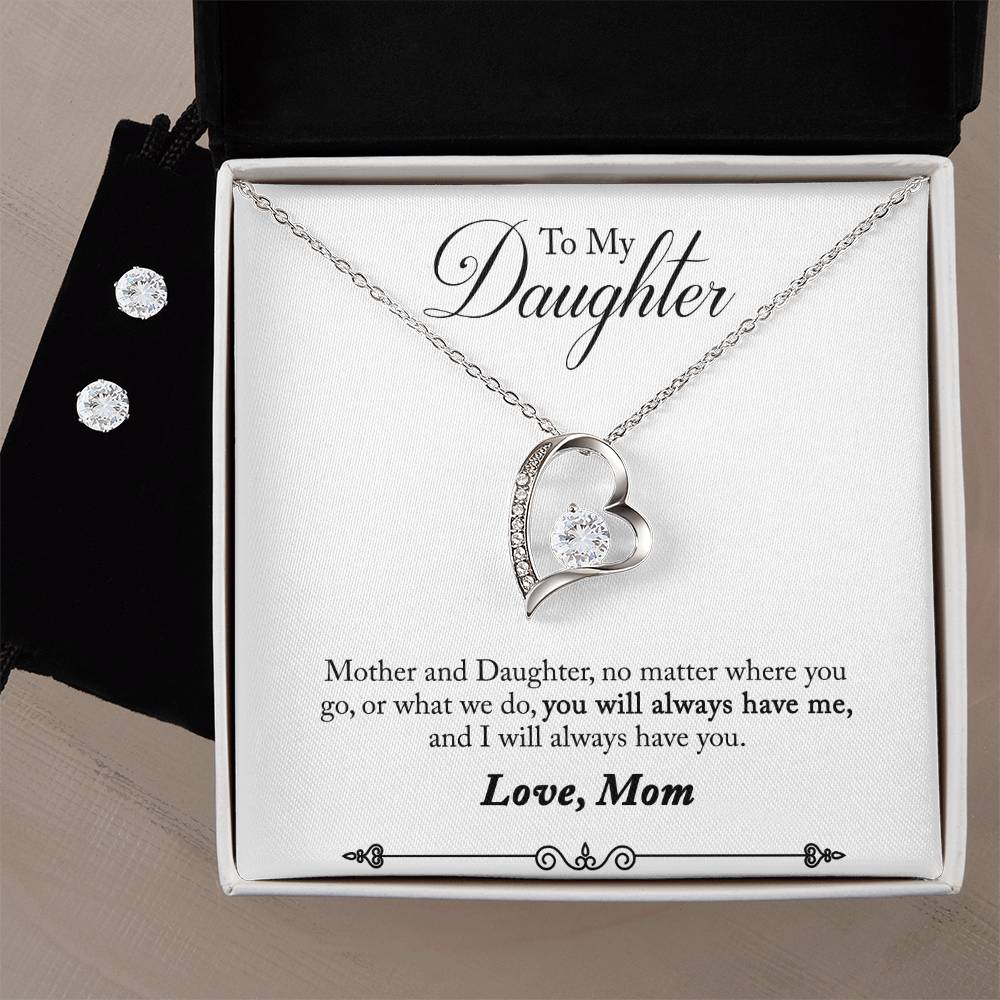 Daughter No Matter Where You Go Heart Necklace and Earring Set