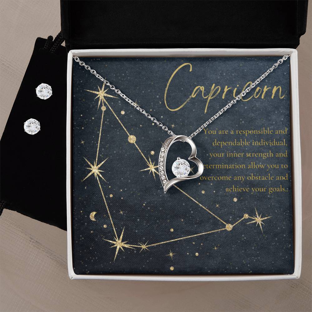 Capricorn Heart Necklace and Earring Set