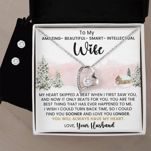 Beautiful Wife Heart Necklace and Earring Christmas Gift Set