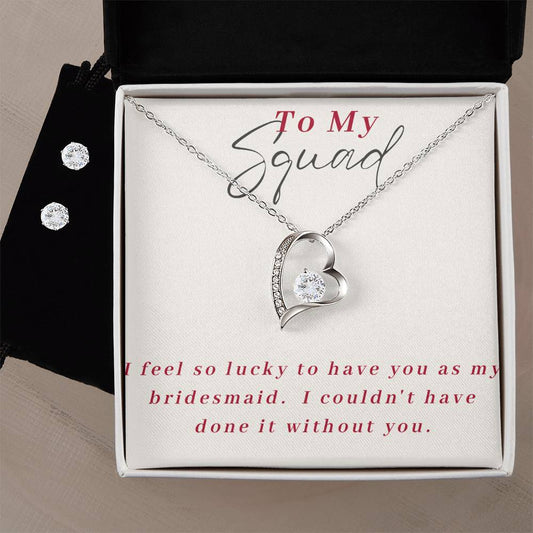 Brides Squad Heart Necklace and Earring Set
