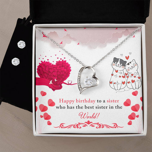 Sister Birthday Heart Necklace and Earring Set