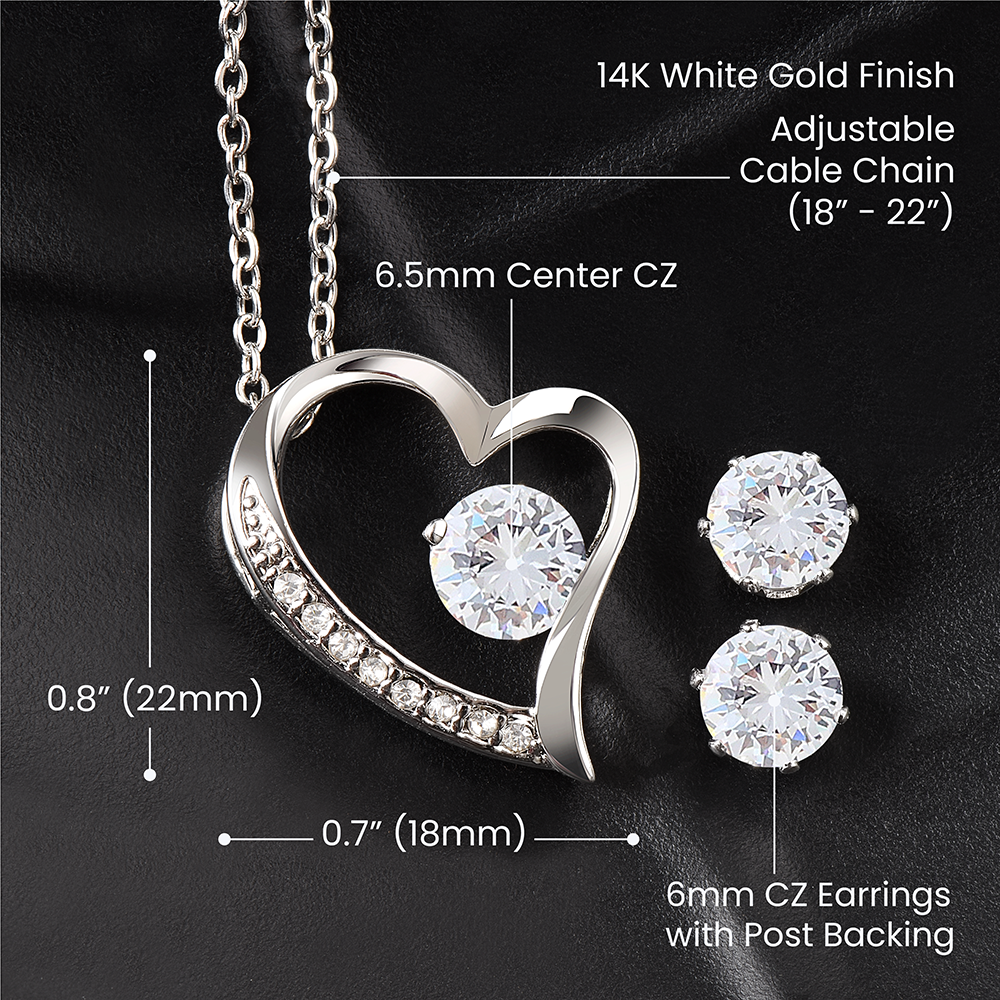 Merry Christmas Wife Heart Necklace and Earring Set
