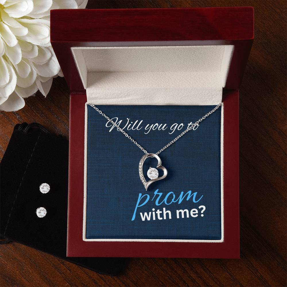 Prom Invitation Heart Necklace and Earring Set
