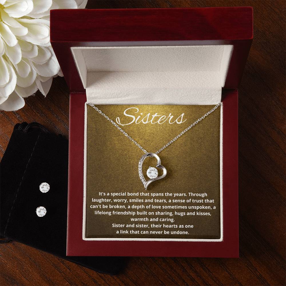 Sisters Heart Necklace and Earring Set