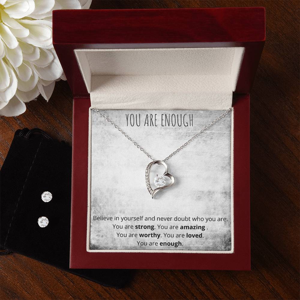 You are Enough Encouragement Heart Necklace and Earring Set