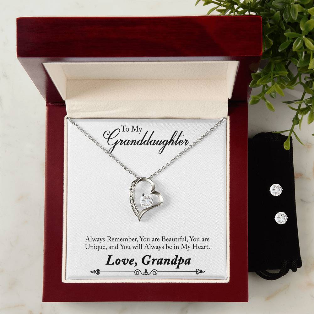 Granddaughter Heart Necklace and Earring Set