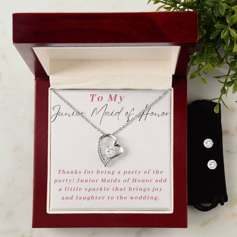 Junior Maid of Honor Heart Necklace and Earring Set
