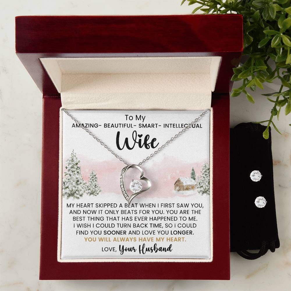 Wife Christmas Heart Necklace and Earring Set