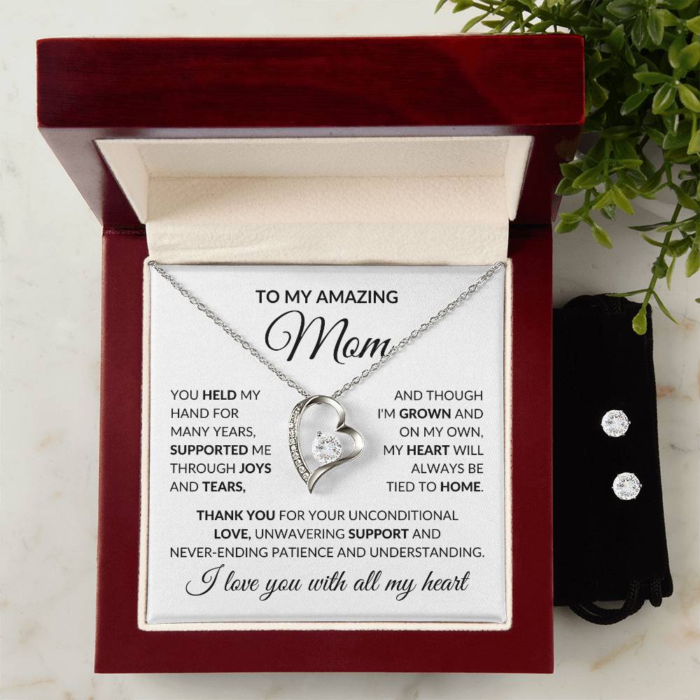 Amazing Mom Heart Necklace and Earring Set