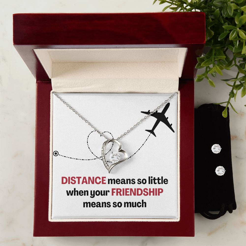 Distance Friendship Heart Necklace and Earring Set